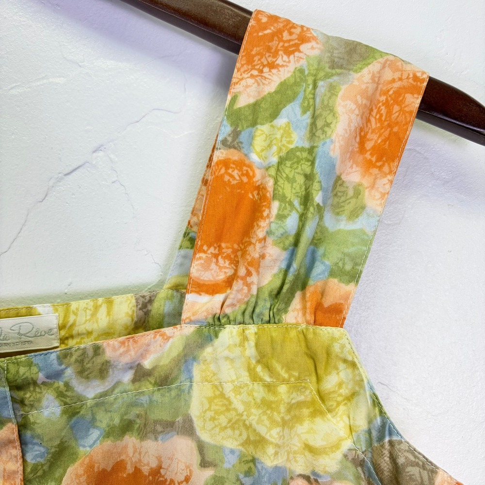 Belle Reve Floral Midi Button Up Dress XS Orange 100% Cotton Japanese Mori Girl - Picture 9 of 14